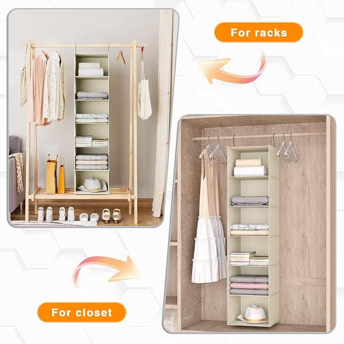 Hanging Closet Organizer, Easy Mount Foldable 6-Shelf Hanging Closet Wardrobe - Image 5