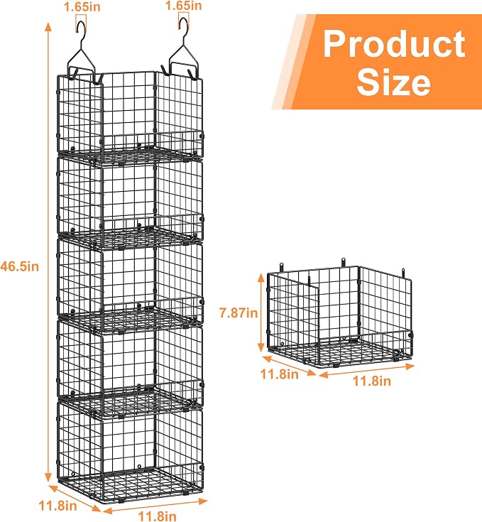 Sonyabecca 5-Tier Hanging Closet Organizer – Black Closet Storage Shelves - Image 3