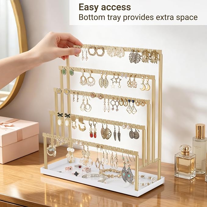 Mkono 5-Tier Earring Holder Organizer Metal Jewelry Display Stand - Image 3