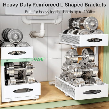 Under Sink Organizer, 2 Pack 2 Tier Pull out Cabinet Organizer Baskets - Image 5