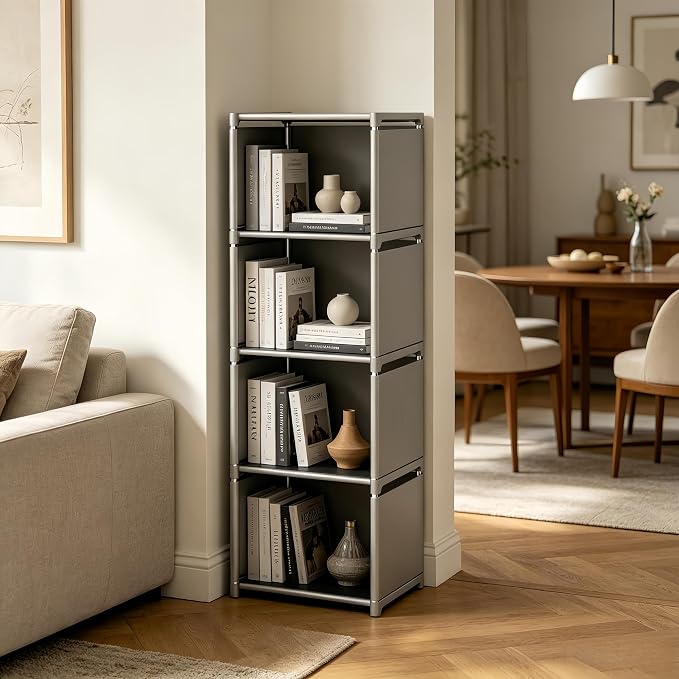 RIIPOO Book Shelf, 4-Cube Storage Organizer, Metal & Fabric Bookcase - Image 8