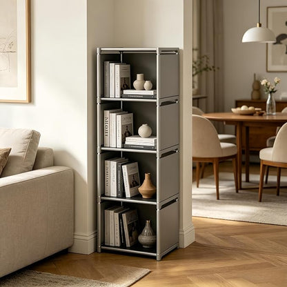 RIIPOO Book Shelf, 4-Cube Storage Organizer, Metal & Fabric Bookcase - Image 8