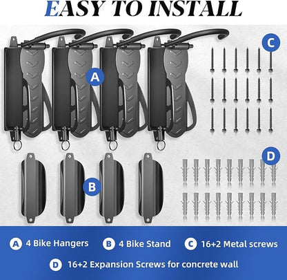 Goovilla Swivel Bike Wall Mount 4 Pack, Space Saving Bike Hangers - Image 8