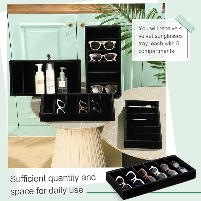 4 Pcs Velvet Sunglasses Organizer Tray 6 Grid Sunglass Organizer Velvet Tray - Image 6
