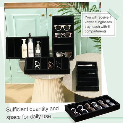 4 Pcs Velvet Sunglasses Organizer Tray 6 Grid Sunglass Organizer Velvet Tray - Image 6