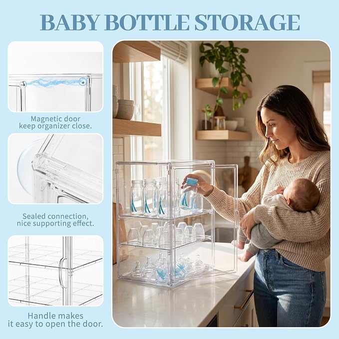 Baby Bottle Organizer, 3 Tier Bottle Storage Organizer Baby | Acrylic Bottles - Image 6