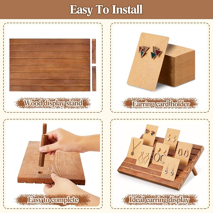 Blulu 31 Pack Wooden Earring Display Stand 7 Slots jewelry Display Holder - Image 7