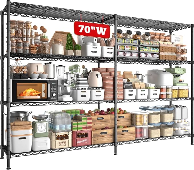 REIBII 70"W Metal Shelving, Storage Shelves 4-tier Wire Shelving Unit Load by REIBII