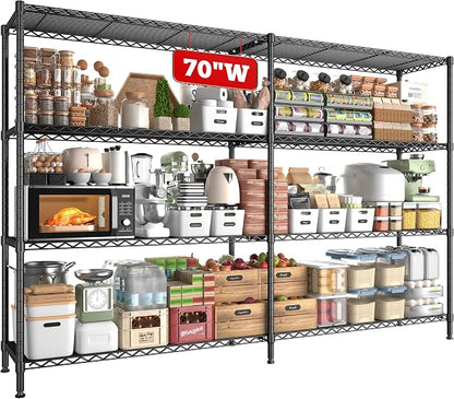 REIBII 70"W Metal Shelving, Storage Shelves 4-tier Wire Shelving Unit Load by REIBII