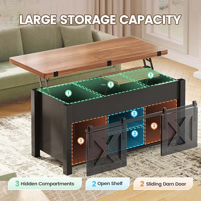 SEDETA Lift Top Coffee Table, 4 in 1 Multi-Function Convertible Coffee Tables - Image 5