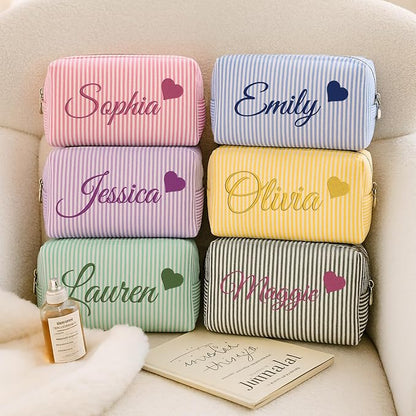 Personalized Seersucker Makeup Bag - Image 9