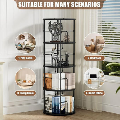 Flycity 4 Tier Rotating Bookshelf, 360° Corner Bookshelf Tower, Round Revolving - Image 7