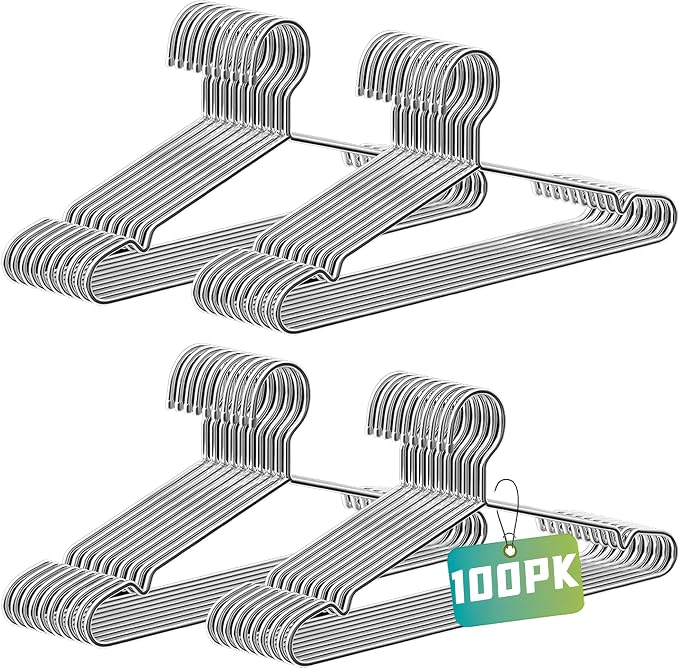 Wire Hangers 100 Pack, Heavy Duty, Space Saving, Stainless Steel, 16.5inches by BGRQRIQ