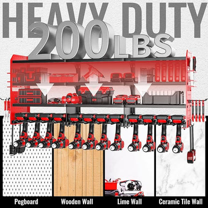 Large Power Tool Organizer Wall Mount-12 Drill Holder, Metal Heavy Duty Garage - Image 5