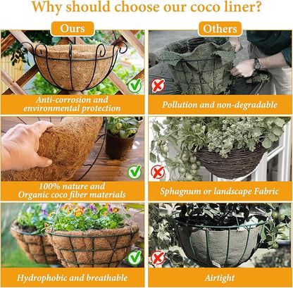 4 Pack 8 Inch Hanging Basket Coco Liners Replacement, 100% Natural Round - Image 4