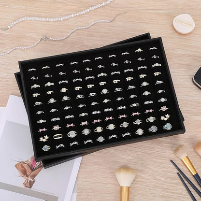 4 Pack Velvet Ring Display Tray 100 Slots Stackable Jewelry Organizer Tray Ring - Image 7