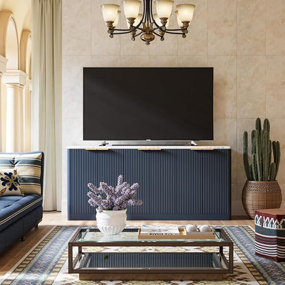 Evermagin 67" Fluted Blue Buffet Cabinet Sideboard - Image 4