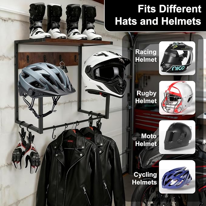Motorcycle Helmet Wall Mount Rack, Heavy-Duty Helmet Holder - Image 3