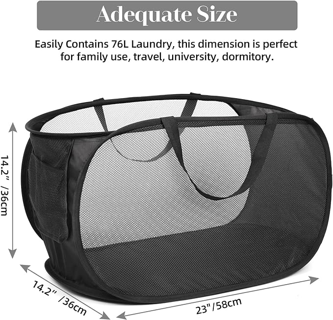 Durable Collapsible Laundry Baskets, Mesh Pop Up Laundry Hamper - Image 3