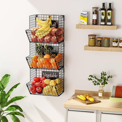 X-cosrack Metal Wire Basket Wall Mount, 3 Tier Wall Storage Basket Organizer - Image 2