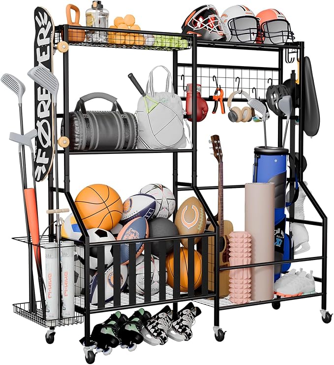 Sports Equipment Organizer, Heavy Duty Golf Bags Stand, Extra Large Ball by JIRTEMOT