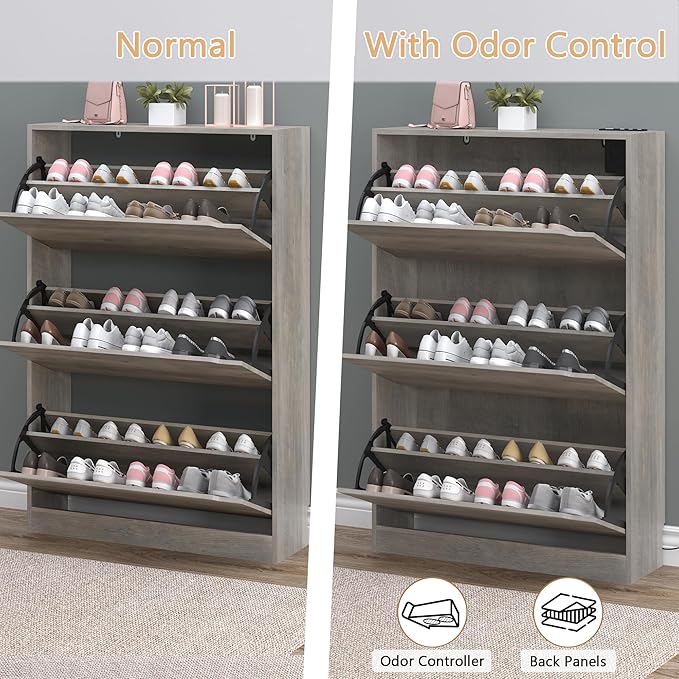 BORNOON Shoe Cabinet with Odor Control and Back Panels, Deodorizing Slim 3-Flip - Image 5