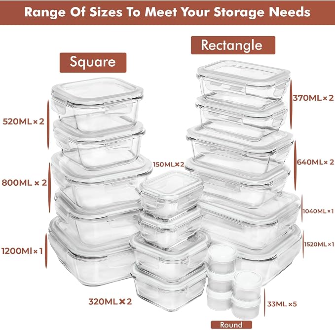 Razab 35 Pc Set Glass Food Storage Containers - Image 2