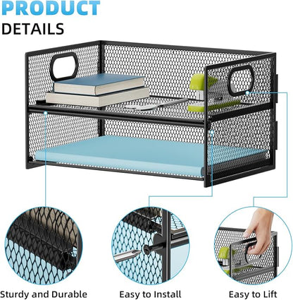 Marbrasse 2 Tier Paper Organizer Letter Tray, Mesh File Organizer - Image 2