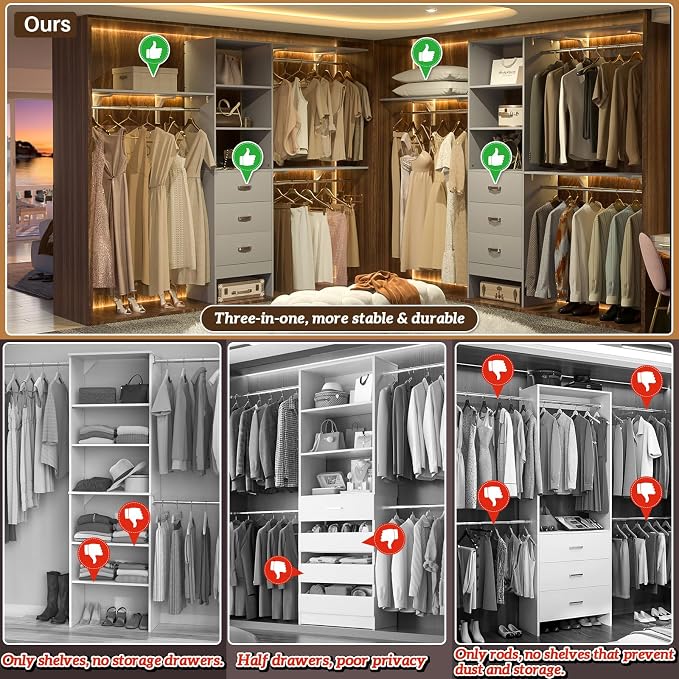iSunirm 8FT Closet System, Wall Mount Bedroom Wardrobe - Image 2
