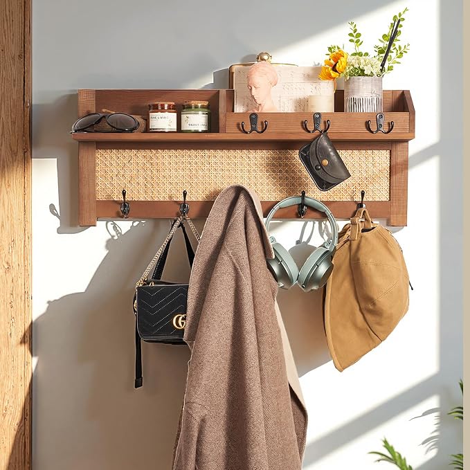 Coat Rack Wall Mount with Hooks & Shelf - Image 3