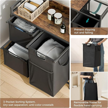 Laundry Sorter with 3 Sections, Laundry Hamper with Wheels, Laundry Basket with - Image 4