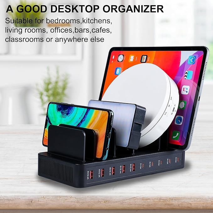 100W 10-Port Smart Charging Station | 5 USB-A & 5 USB-C Ports | Organized Design - Image 4