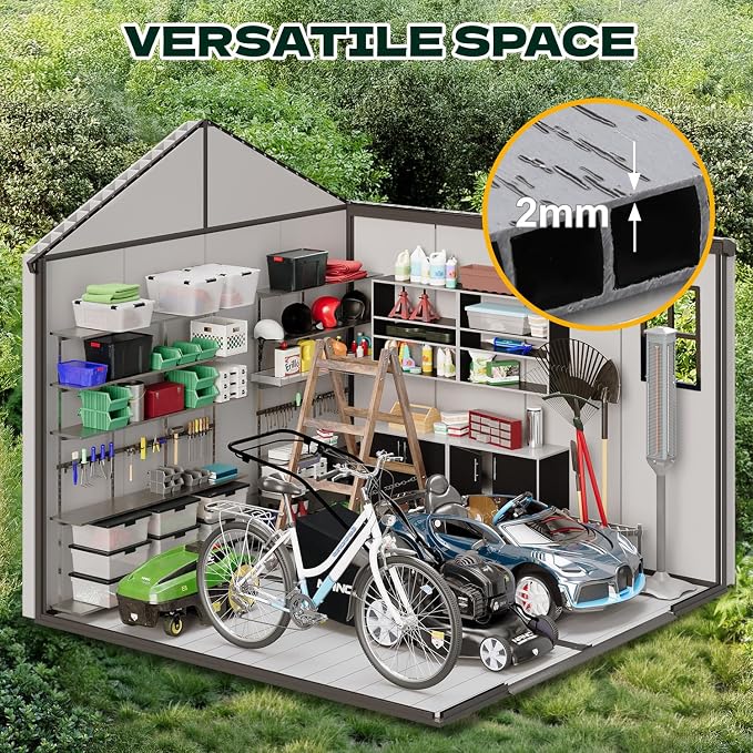 8 x 8 FT Plastic Outdoor Storage Shed, All-Weather Resin Garden Shed - Image 4