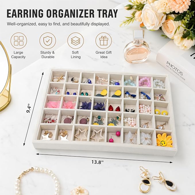 Stratalife 40 Grid Jewelry Organizer Tray, Stackable Drawer Earring Organizer - Image 5