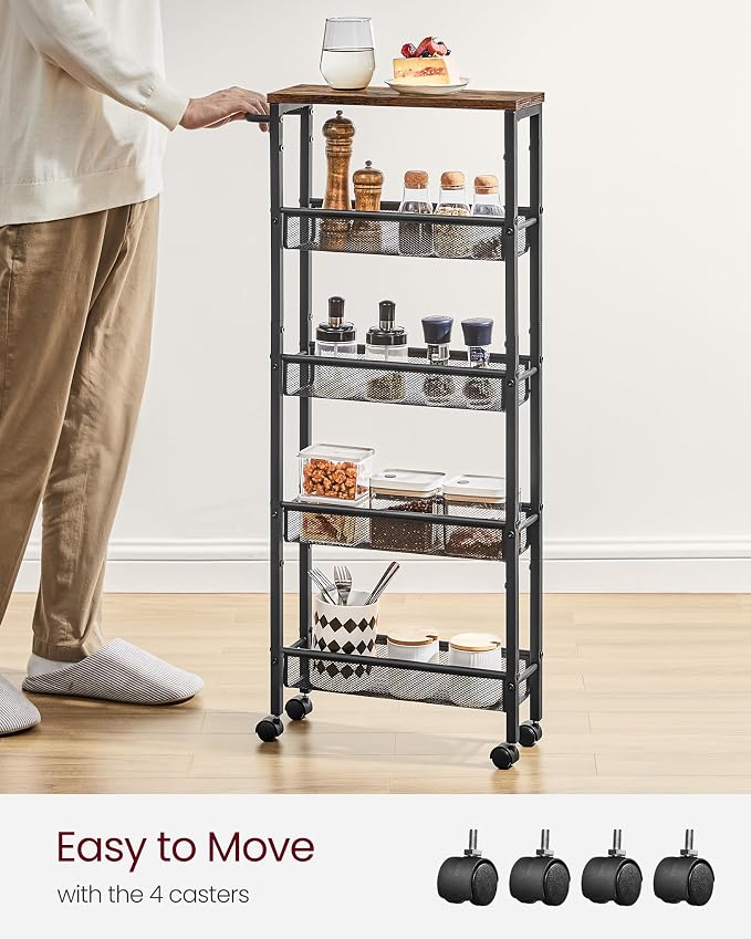 VASAGLE Slim Rolling Cart, 5-Tier Storage Cart, Narrow Carts - Image 5