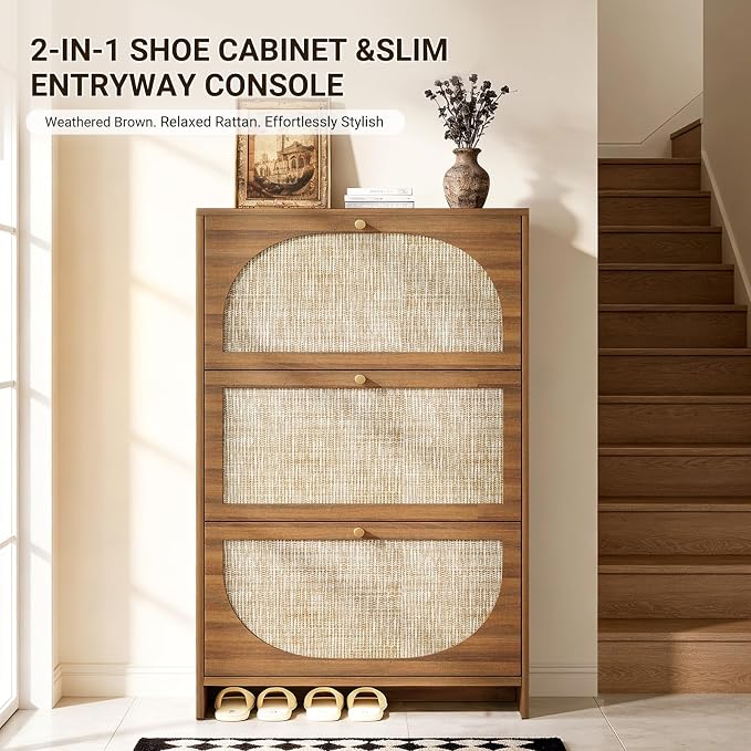 Nicetree Rattan Arched Accent Shoe Storage Cabinet - Image 4