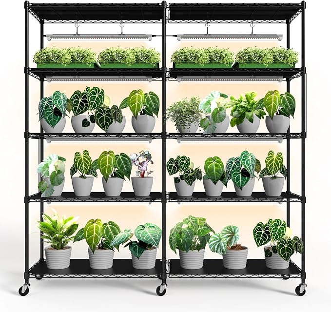 Bstrip 5-Tier Plant Shelf with Grow Light, Large L-Shaped or Long Shape Indoor by Bstrip