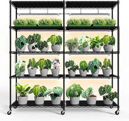 Bstrip 5-Tier Plant Shelf with Grow Light, Large L-Shaped or Long Shape Indoor by Bstrip