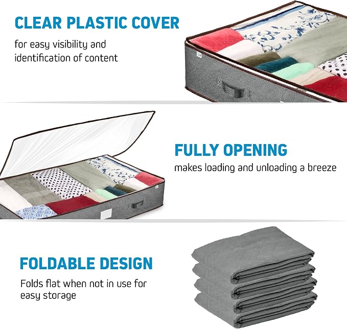 Under Bed Storage Bins - 90L Pack Of 4 Under The Bed Storage Containers - Image 4