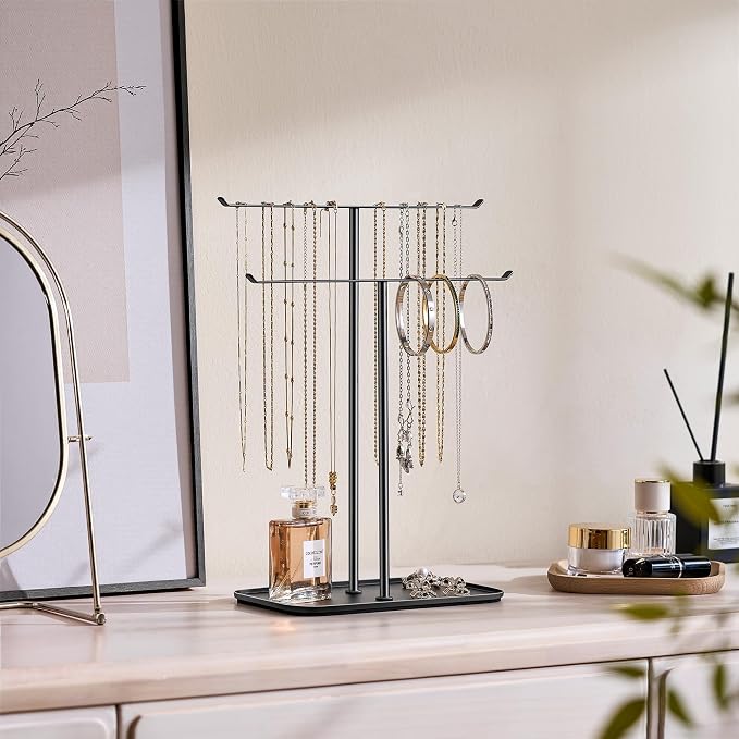 pickpiff Necklace Holder Jewelry Organizer Stand – 2‑Tier T‑Bar Jewelry Display - Image 2