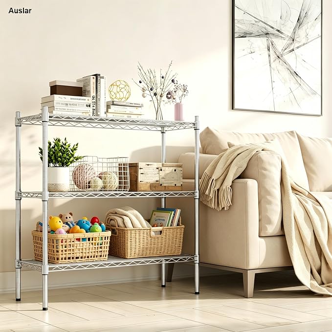 Auslar 3-Shelf Storage Wire Shelves Heavy Duty 3 Tiers Standing Shelving Units - Image 9