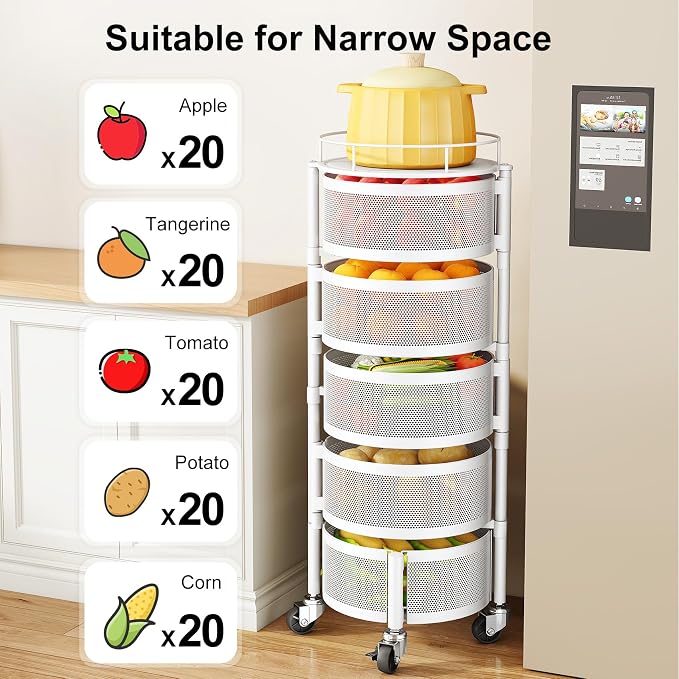 SAYZH Fruit Vegetable Basket for Kitchen, Rotating Storage Rack, 5 Tier Rolling - Image 4