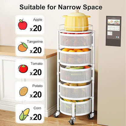 SAYZH Fruit Vegetable Basket for Kitchen, Rotating Storage Rack, 5 Tier Rolling - Image 4