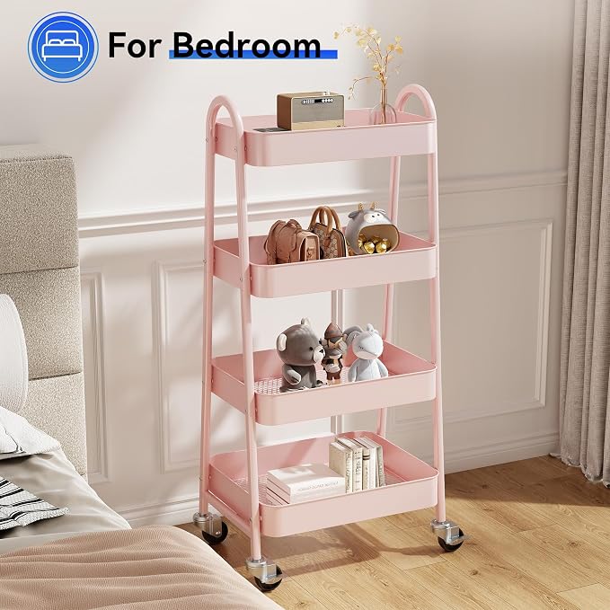 OLIXIS Metal 4 Tiers Utility Rolling Cart, Mobile Storage Shelf - Image 7