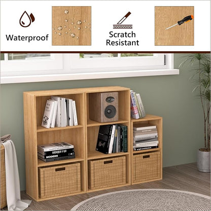 Wooden 5 Cube Storage Organizer, Oak 5 Tier Bookcase Bookshelf Freestanding - Image 4