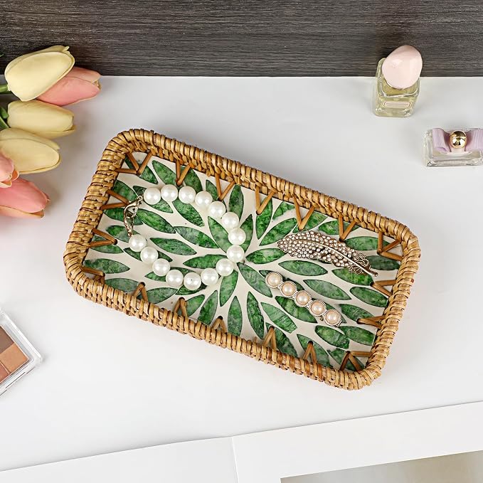 Decorative Key Basket Tray fot Entryway Table Woven Rattan Tray - Image 7