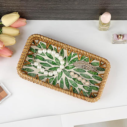 Decorative Key Basket Tray fot Entryway Table Woven Rattan Tray - Image 7