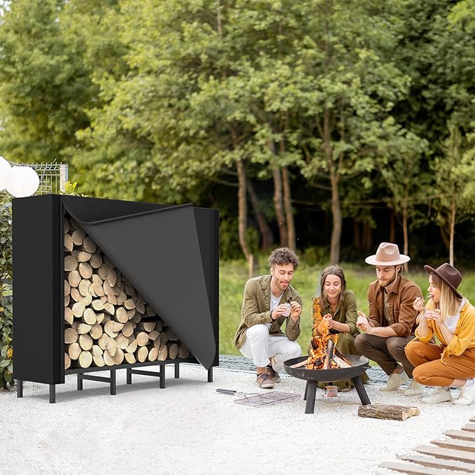 CADUKE 4ft Firewood Rack with Cover, Outdoor Firewood Log Rack - Image 3