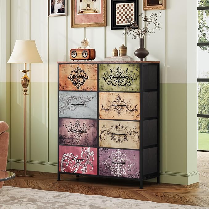 WLIVE 8 Drawer Fabric Dresser for Bedroom, Tall Storage Tower, Pattern | - Image 8