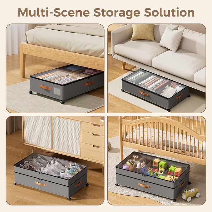 Under Bed Storage with Wheels, Large Capacity UnderBed Containers with Clear - Image 7